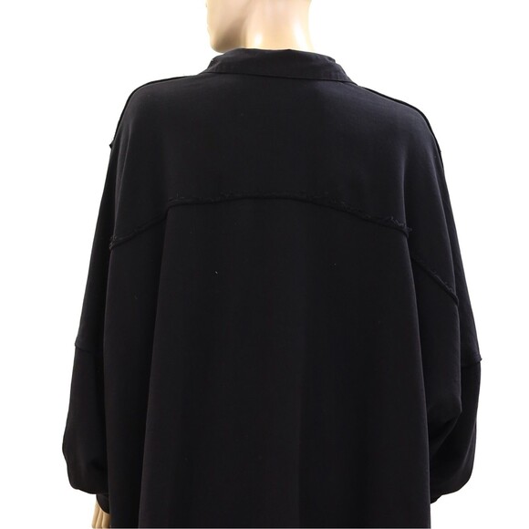 Free People Buttondown Sweatshirt Top Oversized Ruffle Black Cotton L NWD 282777 - Picture 9 of 11